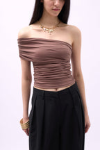 One Shoulder Ruched Mink Blouse