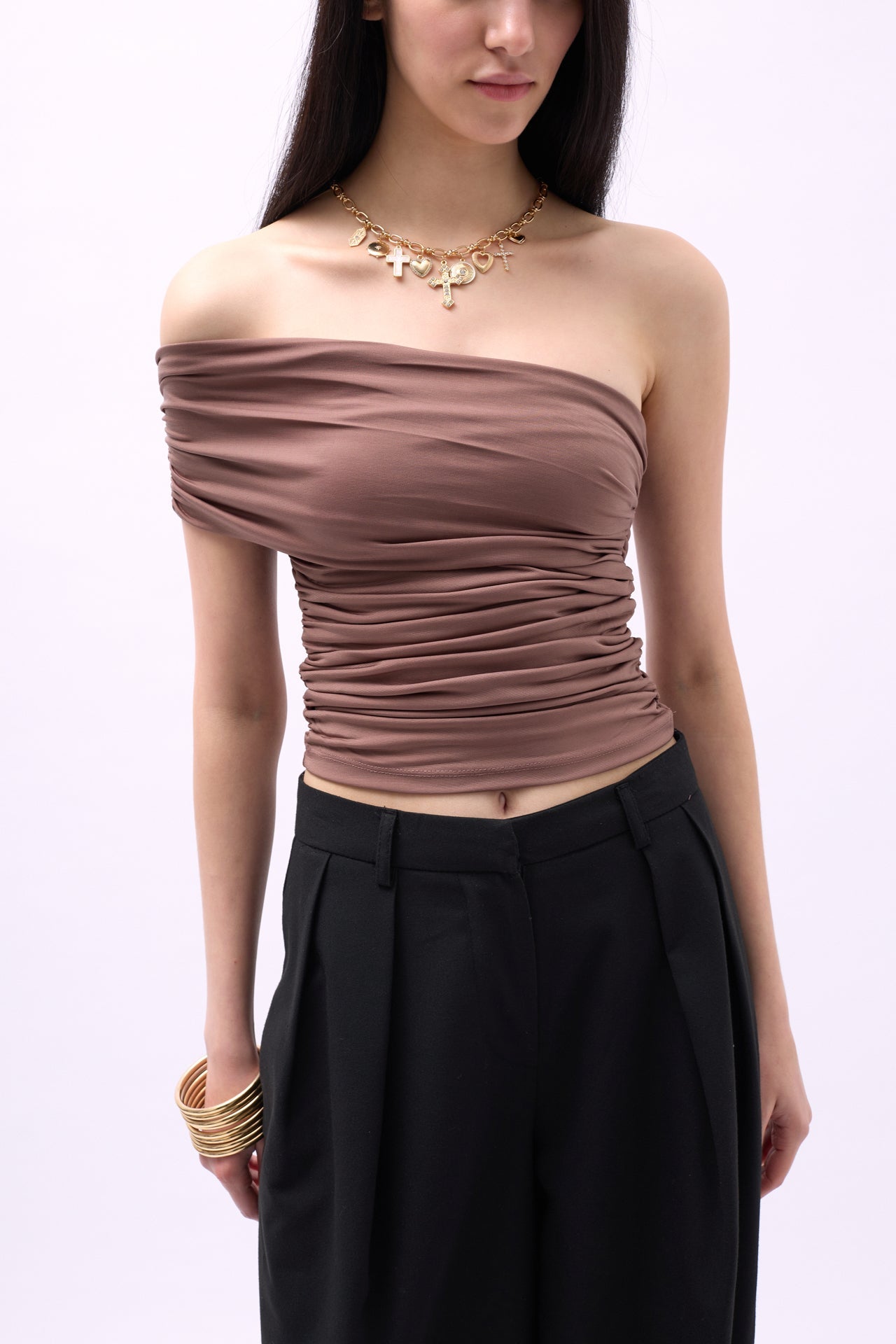 One Shoulder Ruched Mink Blouse