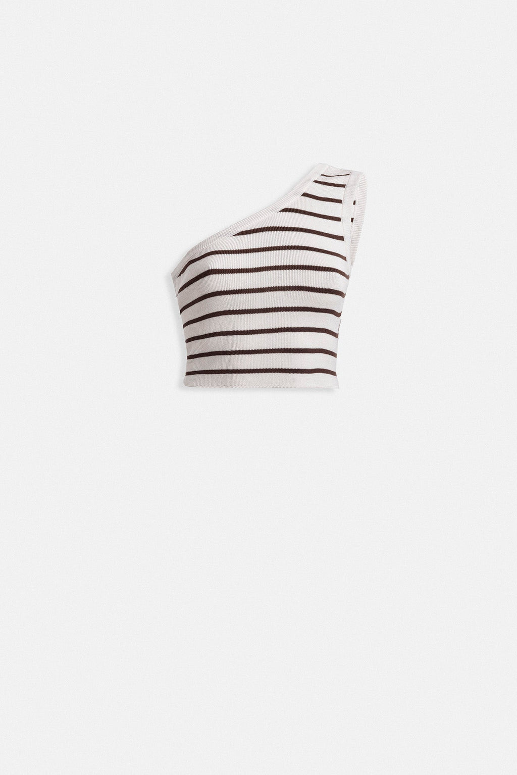 One Shoulder Striped White Brown Crop