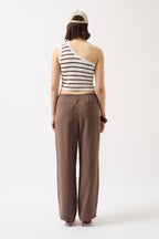 One Shoulder Striped White Brown Crop