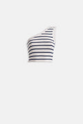 One Shoulder Striped White Navy Crop
