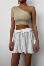 One-Shoulder Beige Crop Blouse