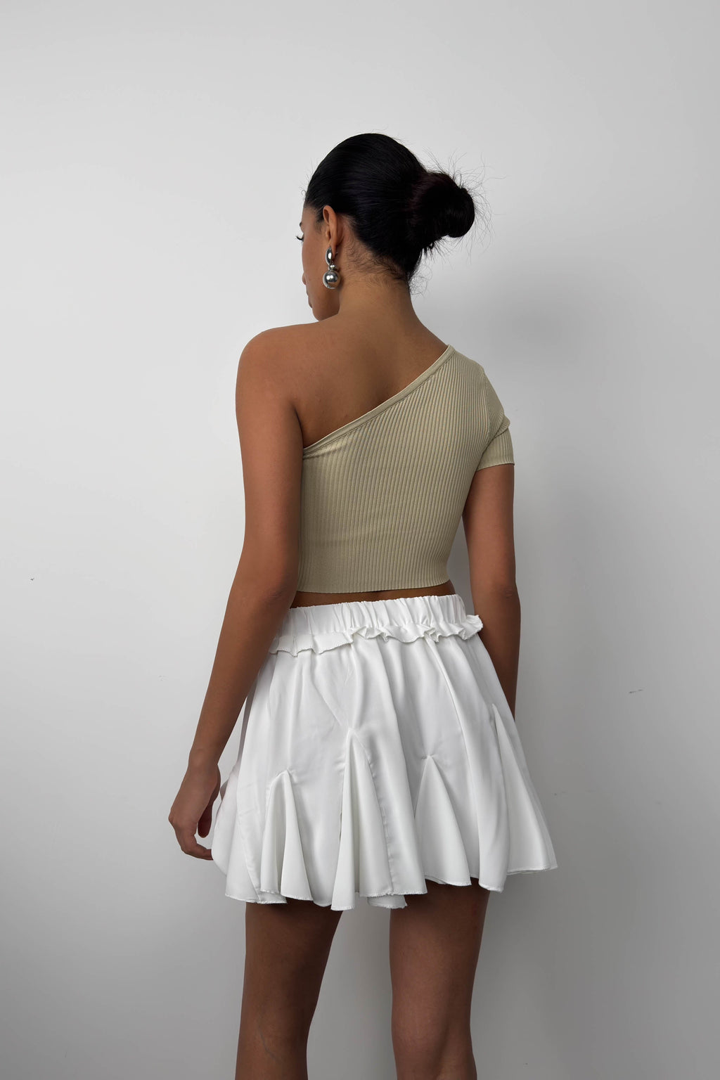 One-Shoulder Beige Crop Blouse