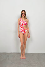 One Shoulder Patterned Pink Mayokini