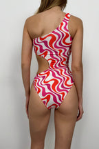 One Shoulder Patterned Pink Mayokini