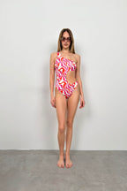 One Shoulder Patterned Pink Mayokini