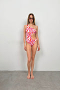 One Shoulder Patterned Pink Mayokini