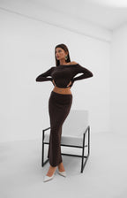 One Shoulder Brown Draped Blouse
