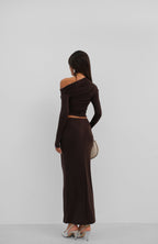 One Shoulder Brown Draped Blouse