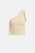 One Shoulder Knit Ecru Blouse