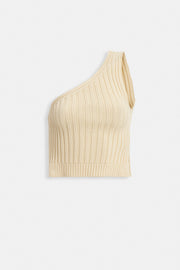 One Shoulder Knitted Ecru Blouse