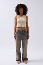One Shoulder Knit Ecru Blouse