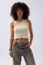 One Shoulder Knit Ecru Blouse