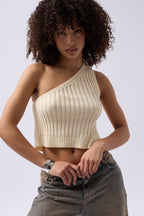 One Shoulder Knit Ecru Blouse