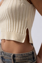 One Shoulder Knit Ecru Blouse