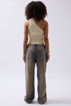 One Shoulder Knit Ecru Blouse