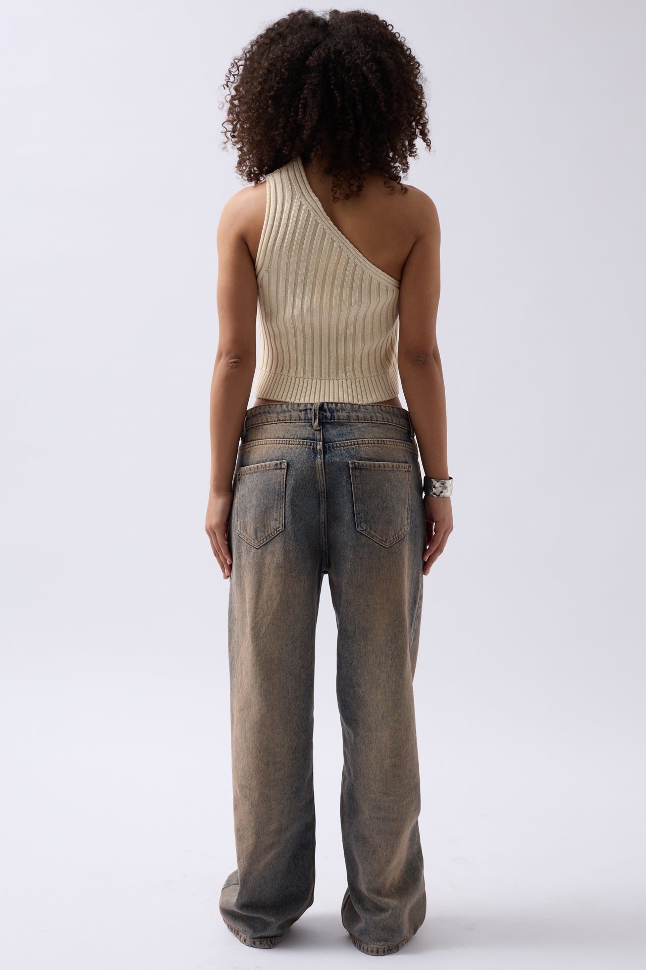 One Shoulder Knit Ecru Blouse