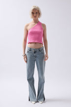 One Shoulder Knit Pink Blouse