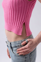 One Shoulder Knit Pink Blouse