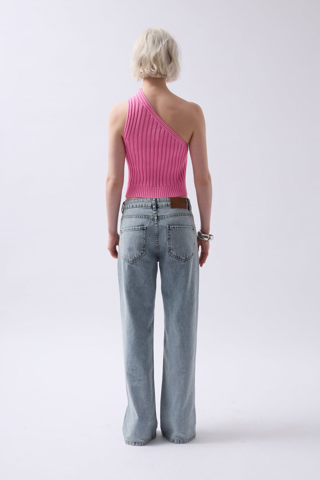 One Shoulder Knit Pink Blouse