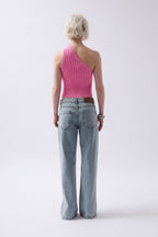 One Shoulder Knit Pink Blouse