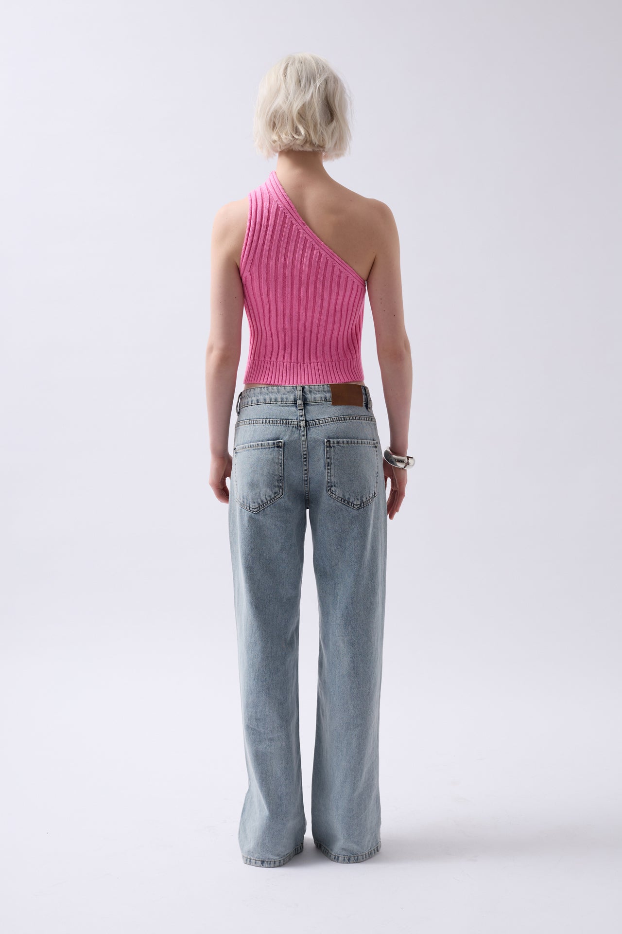 One Shoulder Knit Pink Blouse