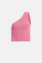 One Shoulder Knit Pink Blouse