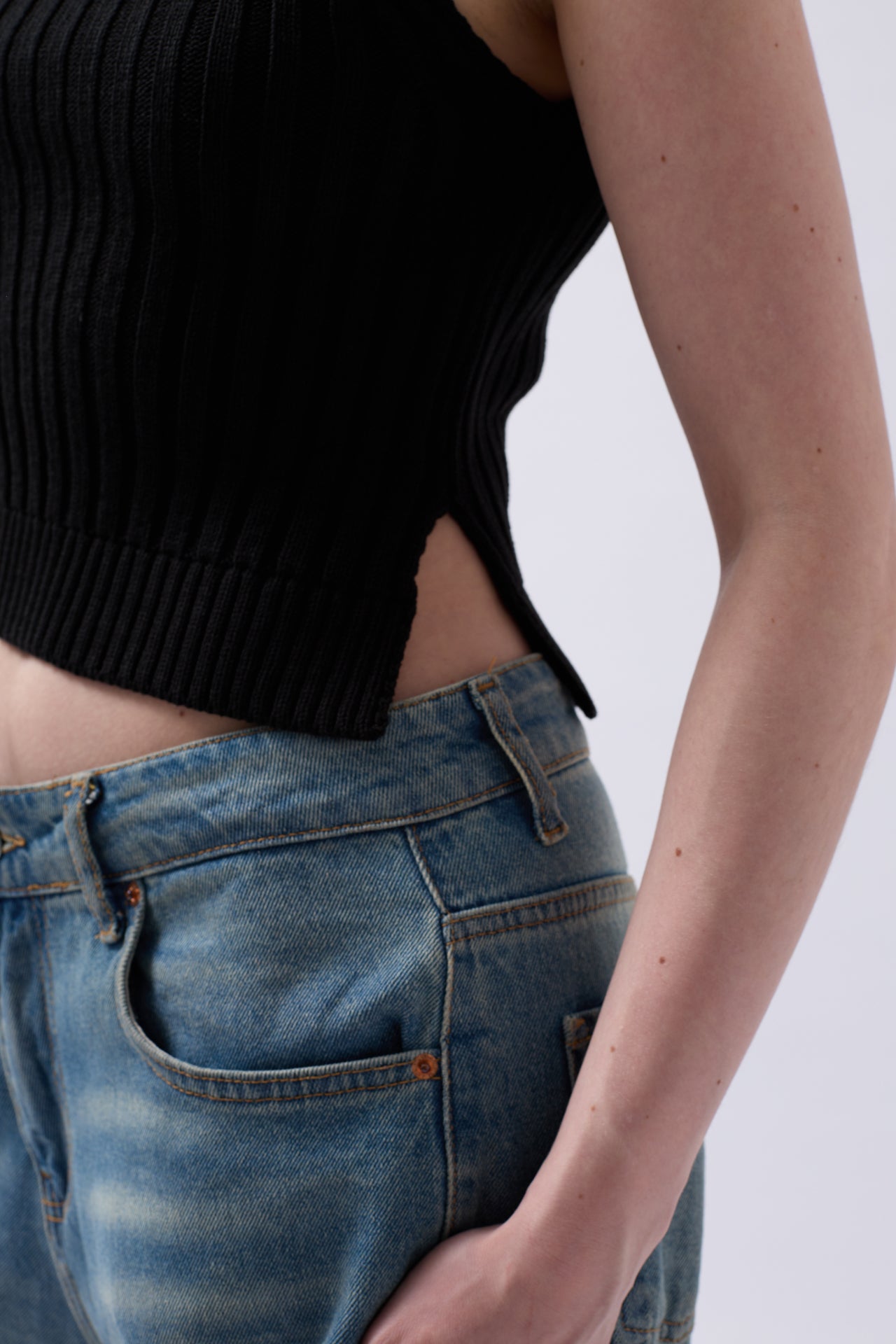 One Shoulder Knit Black Blouse