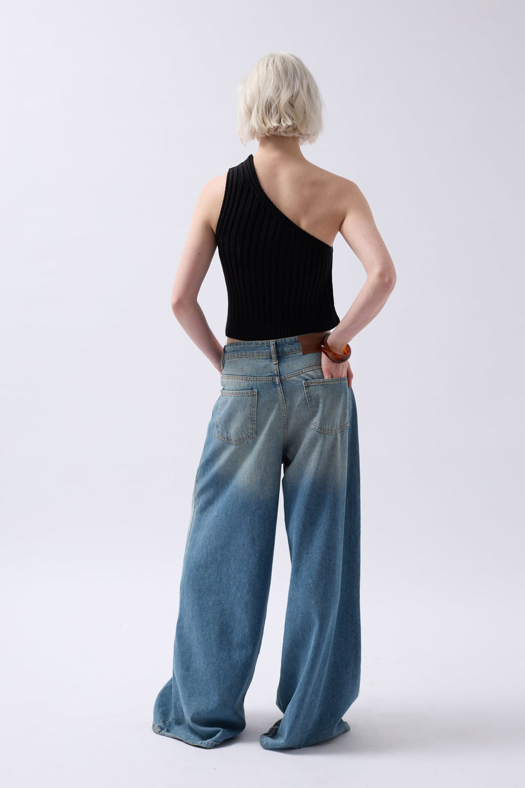 One Shoulder Knit Black Blouse