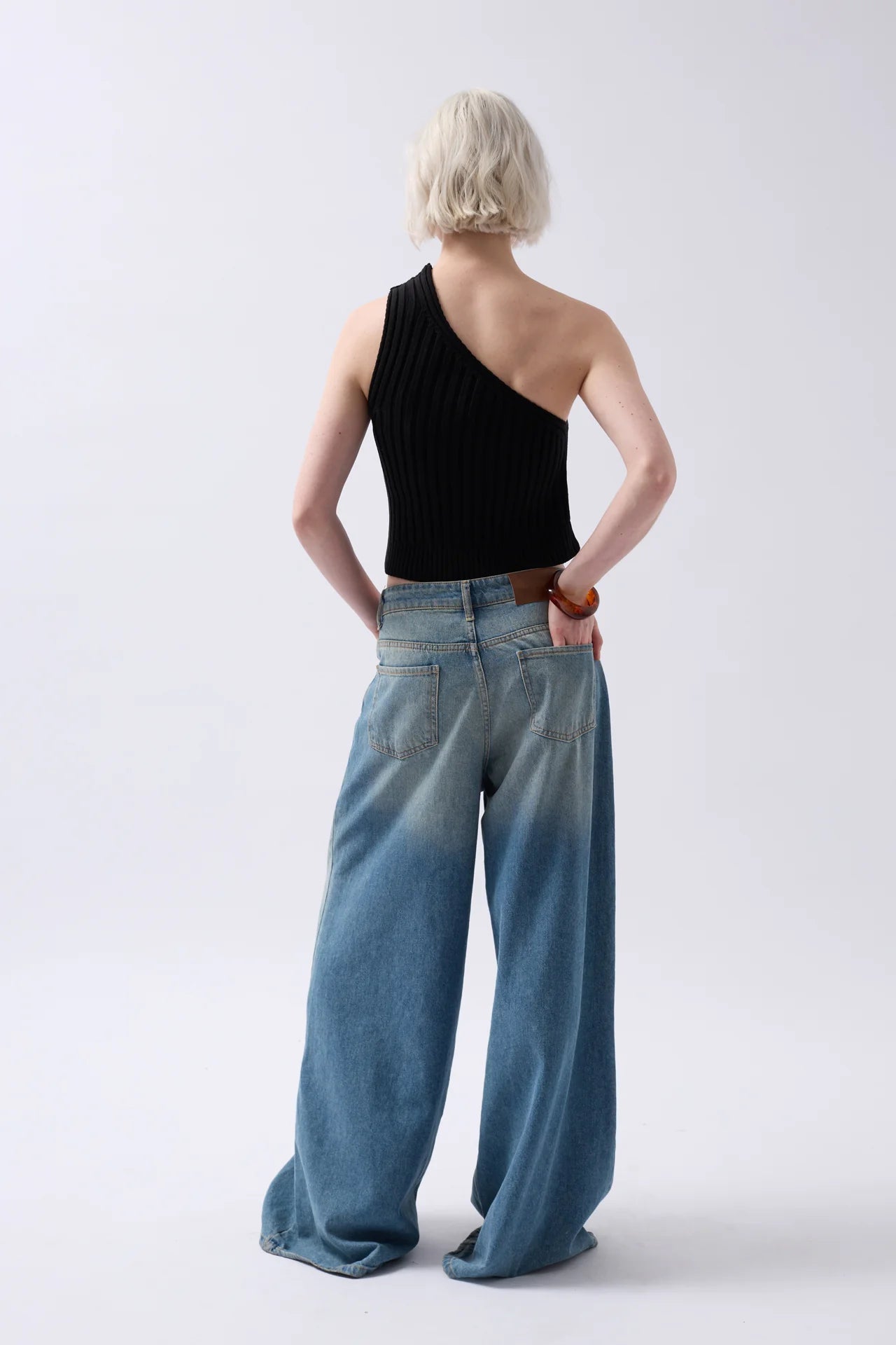 One Shoulder Knitted Black Blouse