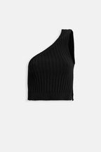 One Shoulder Knit Black Blouse