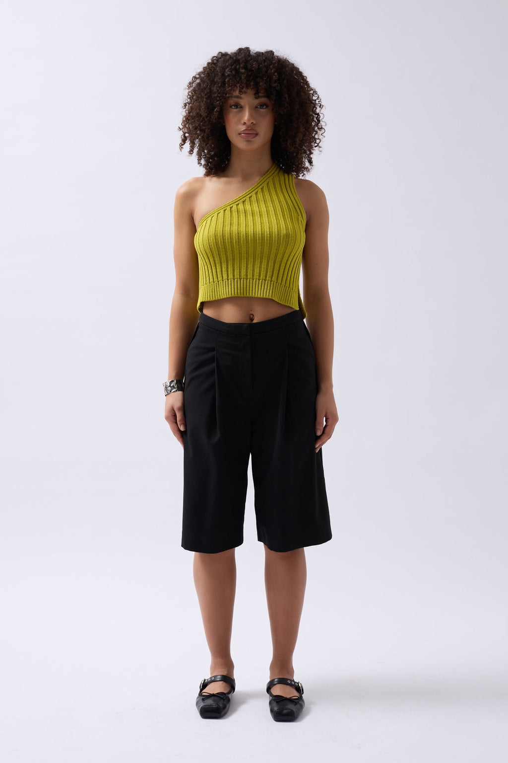 One Shoulder Knit Green Blouse