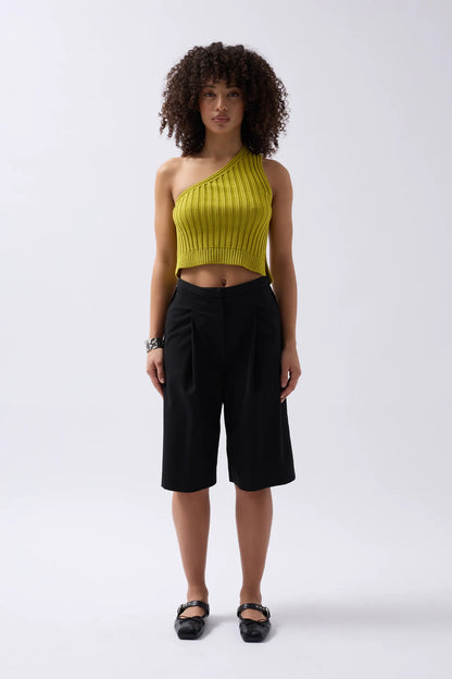 One Shoulder Knitted Green Blouse