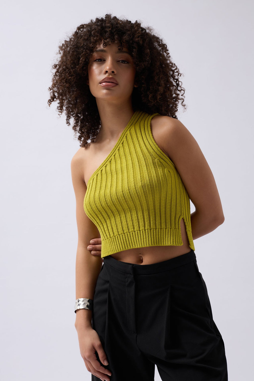 One Shoulder Knit Green Blouse