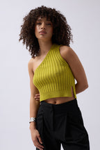 One Shoulder Knit Green Blouse