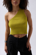 One Shoulder Knit Green Blouse