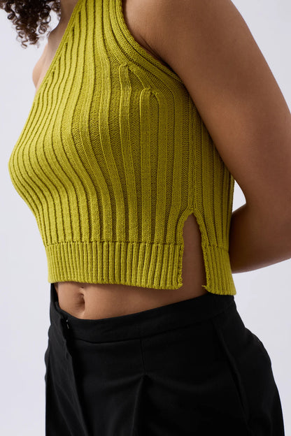 One Shoulder Knitted Green Blouse
