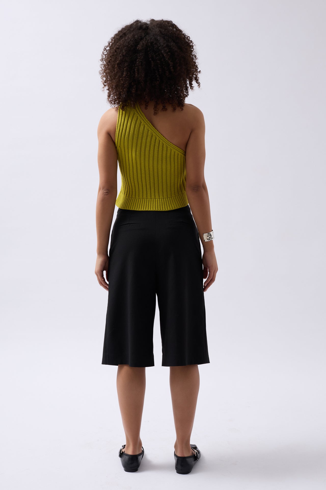 One Shoulder Knit Green Blouse