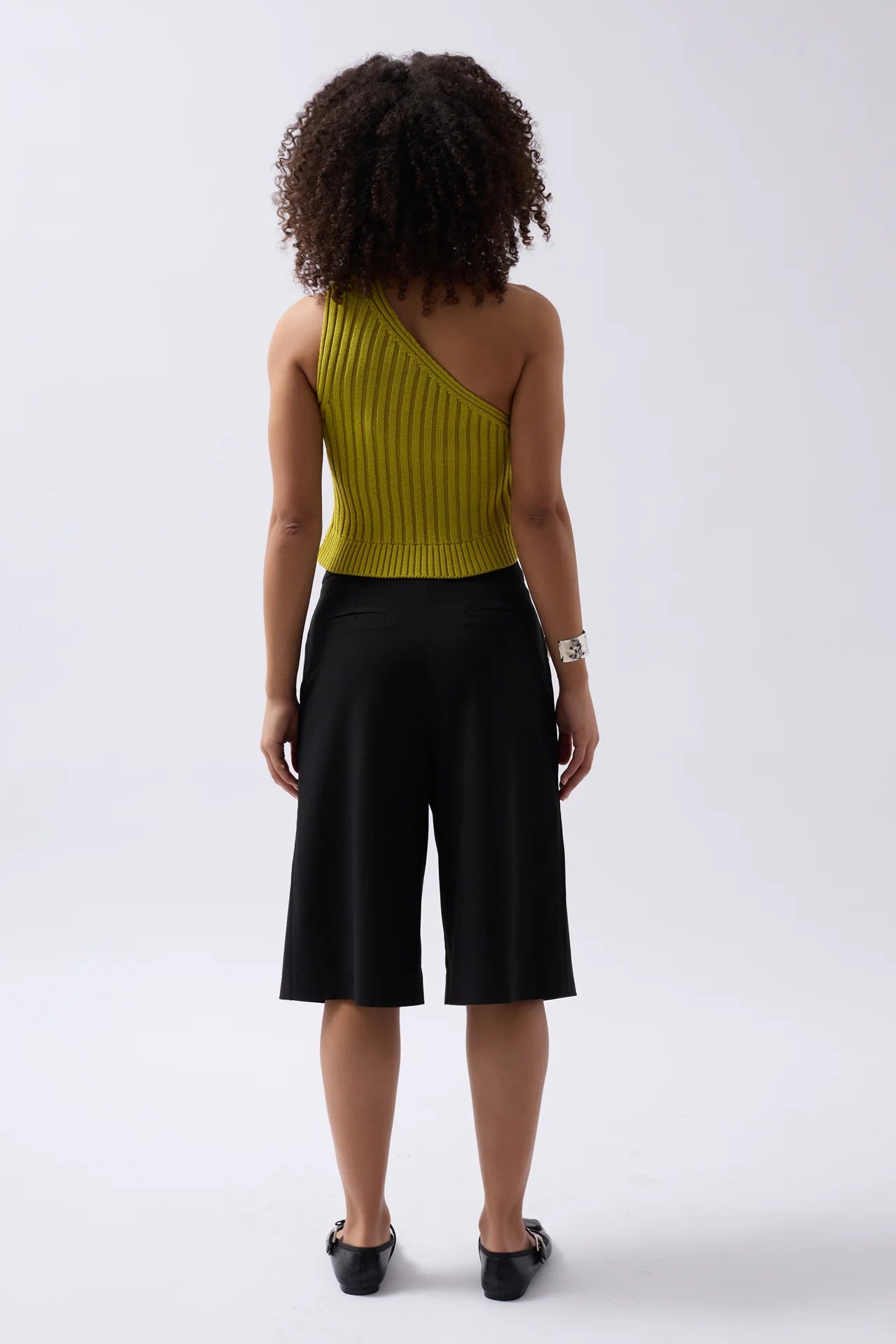 One Shoulder Knitted Green Blouse