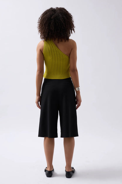 One Shoulder Knitted Green Blouse