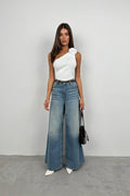 One Shoulder Ecru Knit Blouse