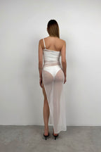 One Shoulder Slit Detail Ecru Pareo