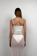 One Shoulder Slit Detail Ecru Pareo