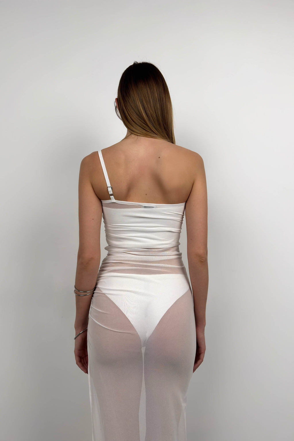 One Shoulder Slit Detail Ecru Pareo