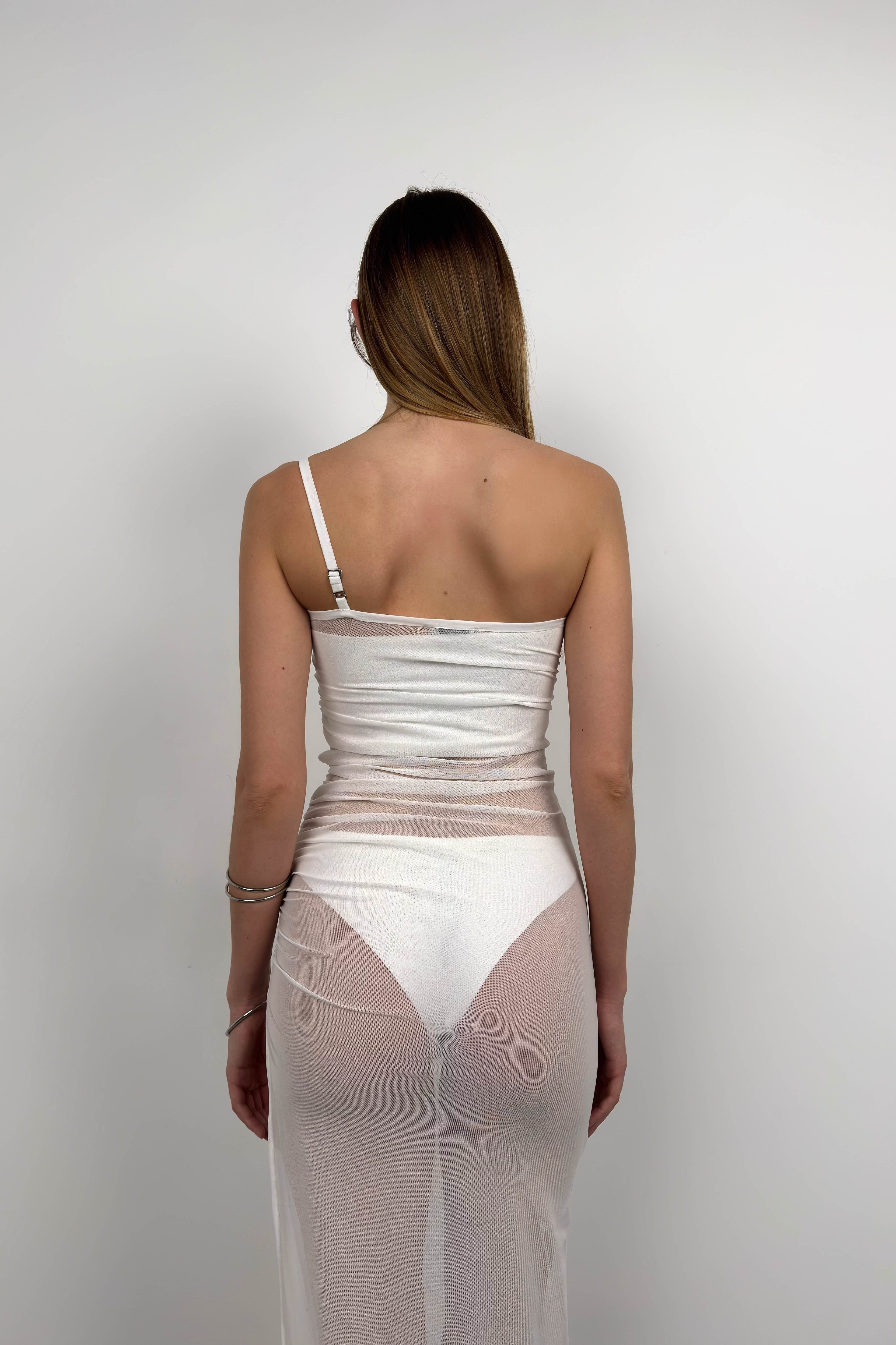 One Shoulder Slit Detail Ecru Pareo