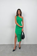 One-Shoulder Slit Green Dress