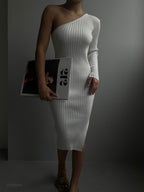 One-Shoulder Slit Knit Dress