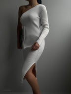 One-Shoulder Slit Knit Dress