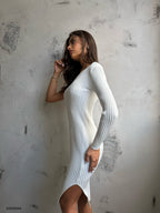 One-Shoulder Slit Knit Dress