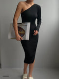 One-Shoulder Slit Knit Dress